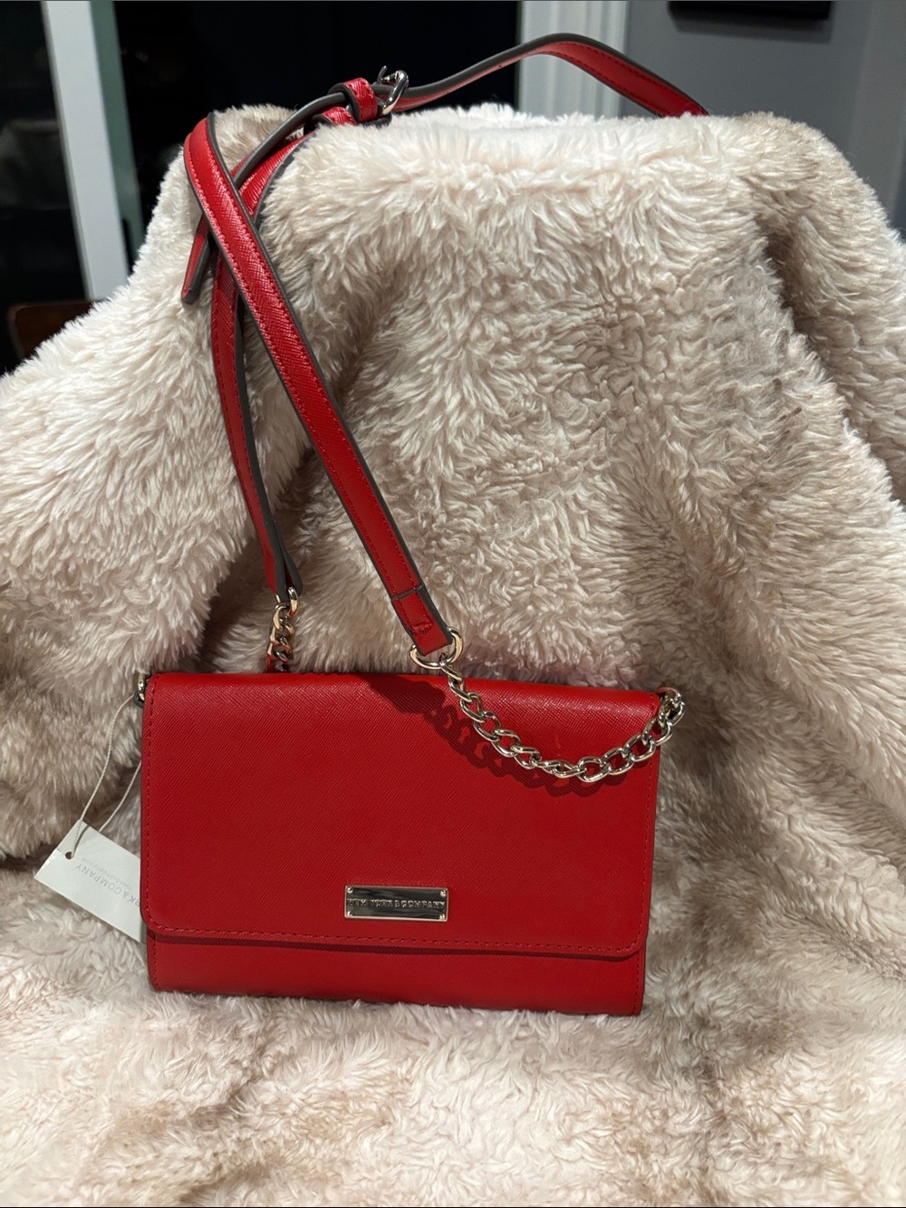Red Crossbody Shoulder Bag with Chain Accent